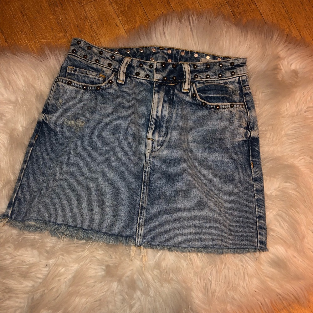 All saints betty studded frayed denim skirt